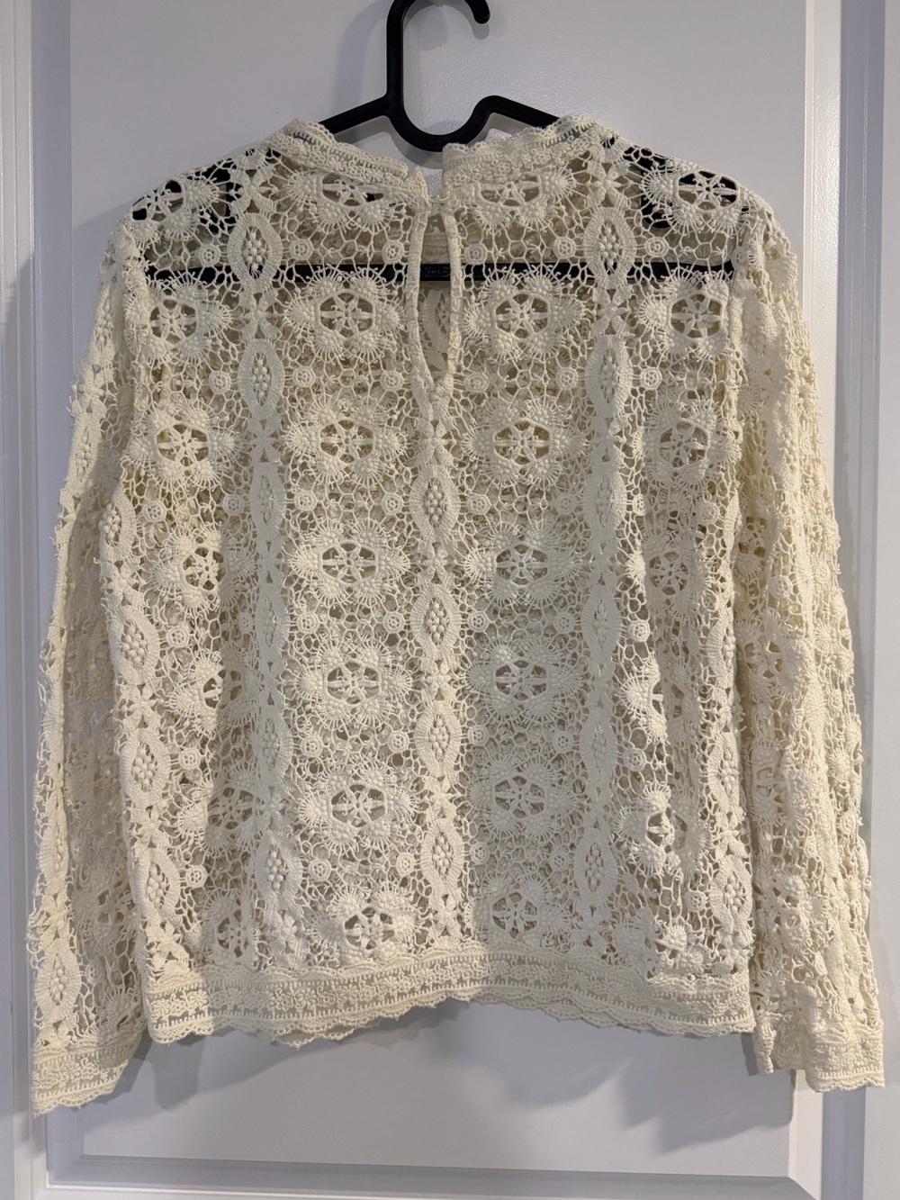 Maje Lace Crochet Long-Sleeve Top in Cream - Picture 3 of 7